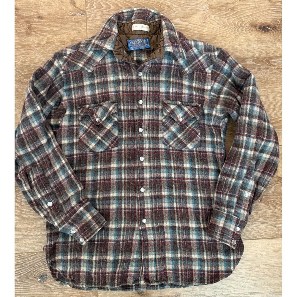 Vintage Pendleton High Grade Western Wear Women's L Wool Plaid Pearl Snap Shirt